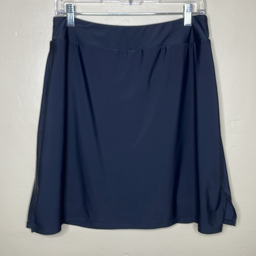 PINUP Fashion Swimsuit Bottom Skort Black Modest Elastic Waistband Pulk-On Large